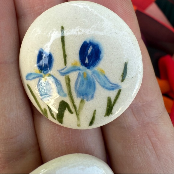 Blue Iris Hand Painted Floral Ceramic Earrings - Picture 4 of 14